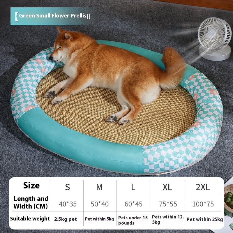 KFX-4276413 Cooling Pet Mat - Ice Silk Fabric Oval Shape in Green Plaid, Orange Rabbit Radish, Yellow Bear Styles