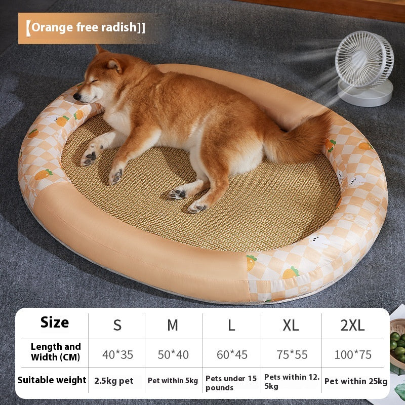 KFX-4276413 Cooling Pet Mat - Ice Silk Fabric Oval Shape in Green Plaid, Orange Rabbit Radish, Yellow Bear Styles
