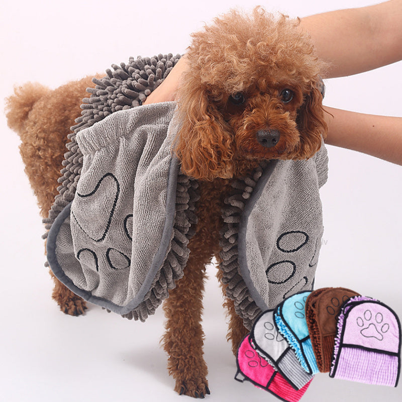 KFX-4281789 Super Absorbent Microfiber Towel for Dogs and Cats – Quick-Drying Pet Bathrobe with Double Pockets, Chenille Material, 62x23cm
