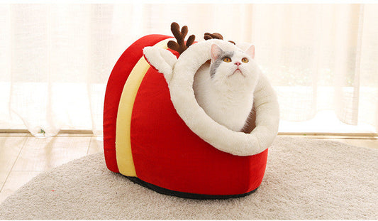 KFX-4282173 Festive Christmas Snow House Pet Nest with Warm & Cozy Design for Cats