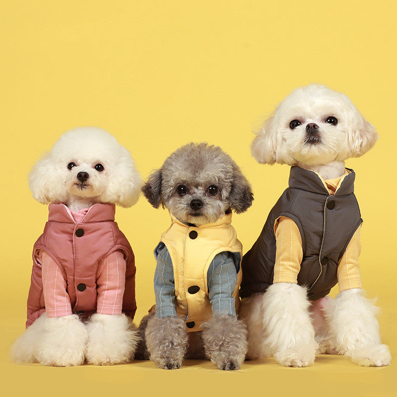 KFX-4284477 Contrasting Color Cotton Dog Vest Jacket in Gray, Red, and Yellow