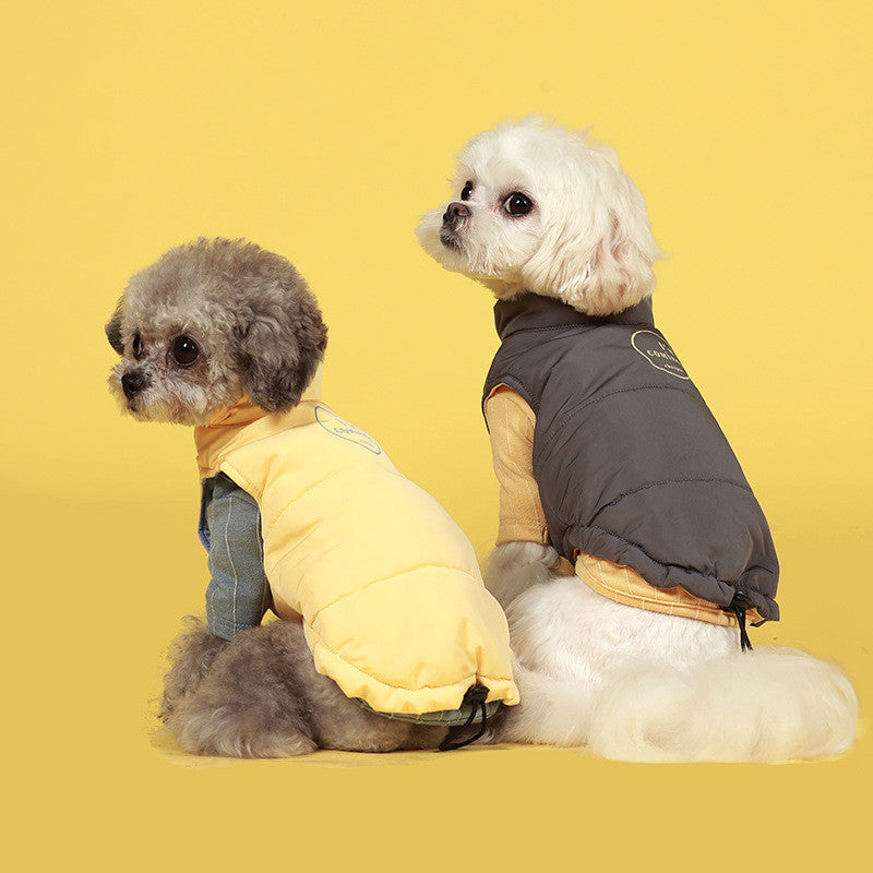 KFX-4284477 Contrasting Color Cotton Dog Vest Jacket in Gray, Red, and Yellow