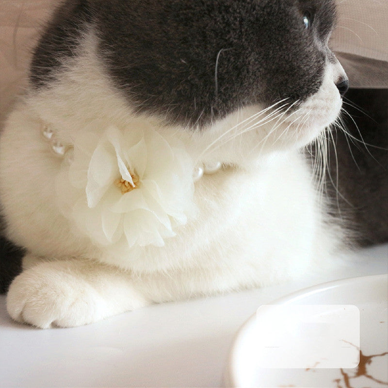 KFX-4284733 Retro Floral Collar Necklace for Cats and Dogs – Cute Adjustable Design in White and Pink