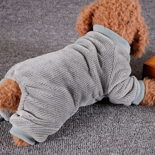 KFX-4286269 Casual Flannel Dog Clothes - Solid Color Four-Legged Outfits in Blue and Red, Sizes S-XXL