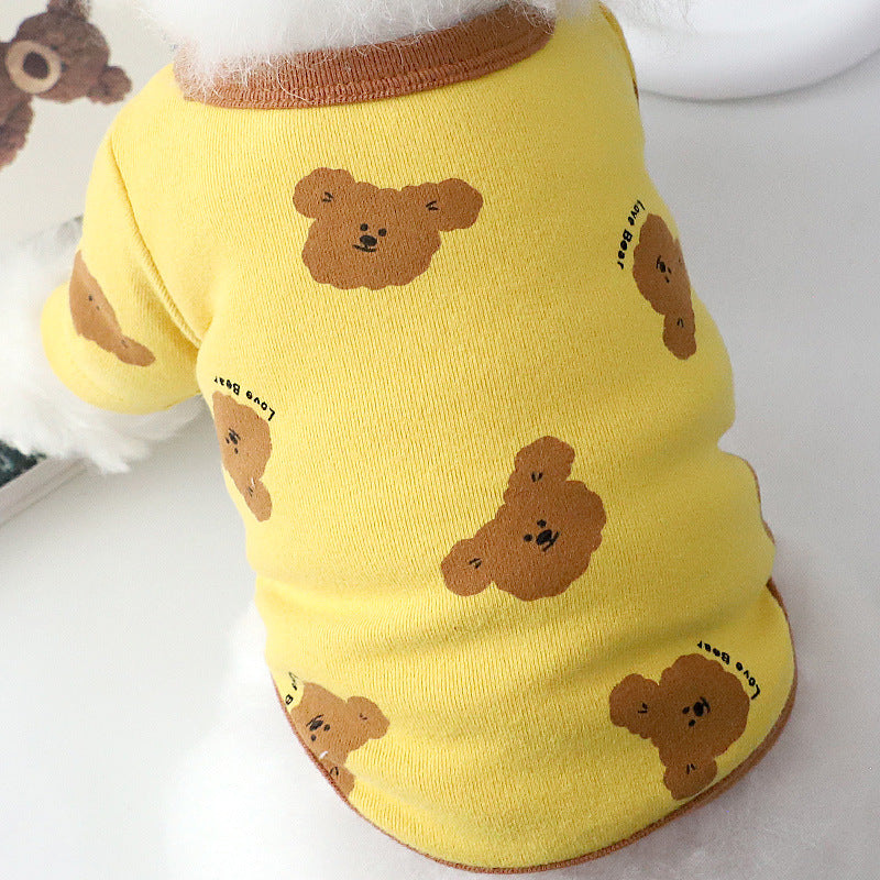 KFX-4286653 Cozy Autumn Small Dog Anti-Lint Pajamas in Blue, Yellow, Beige, and Pink