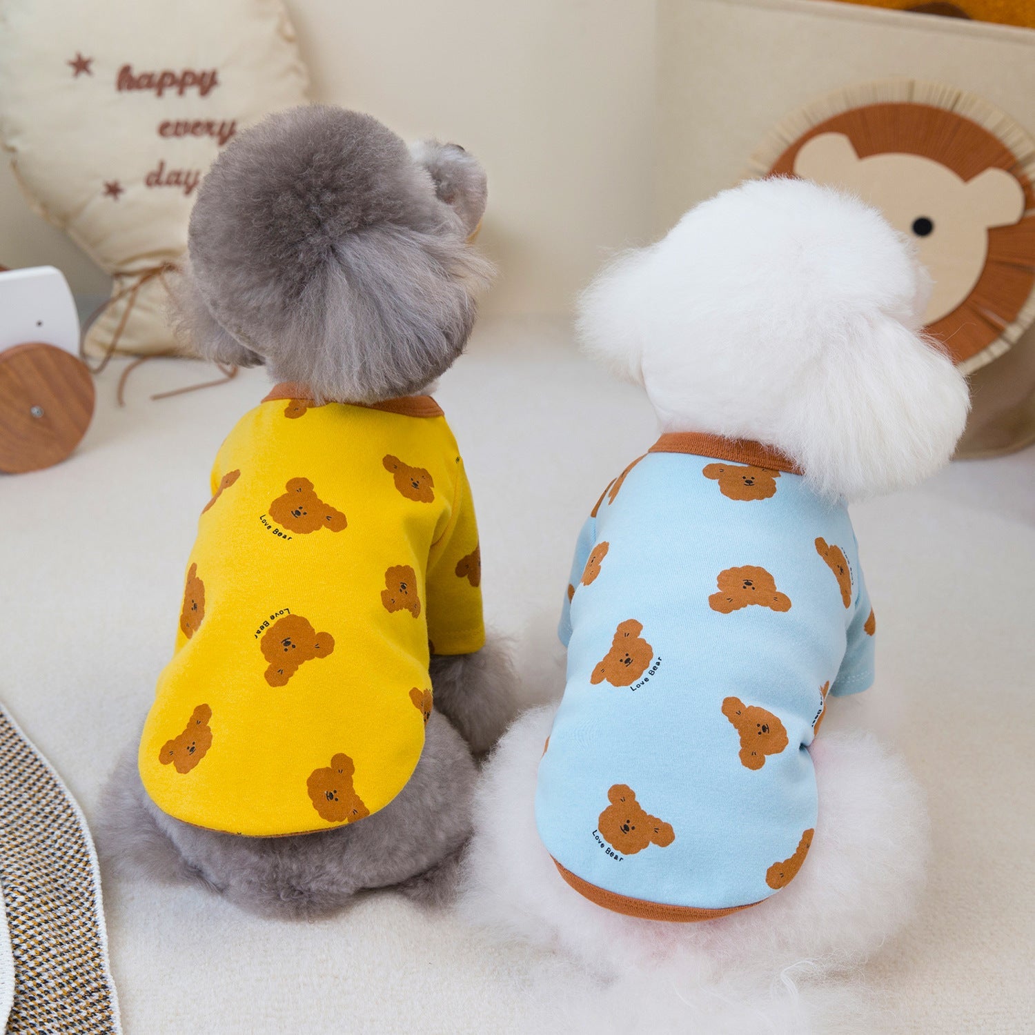 KFX-4286653 Cozy Autumn Small Dog Anti-Lint Pajamas in Blue, Yellow, Beige, and Pink