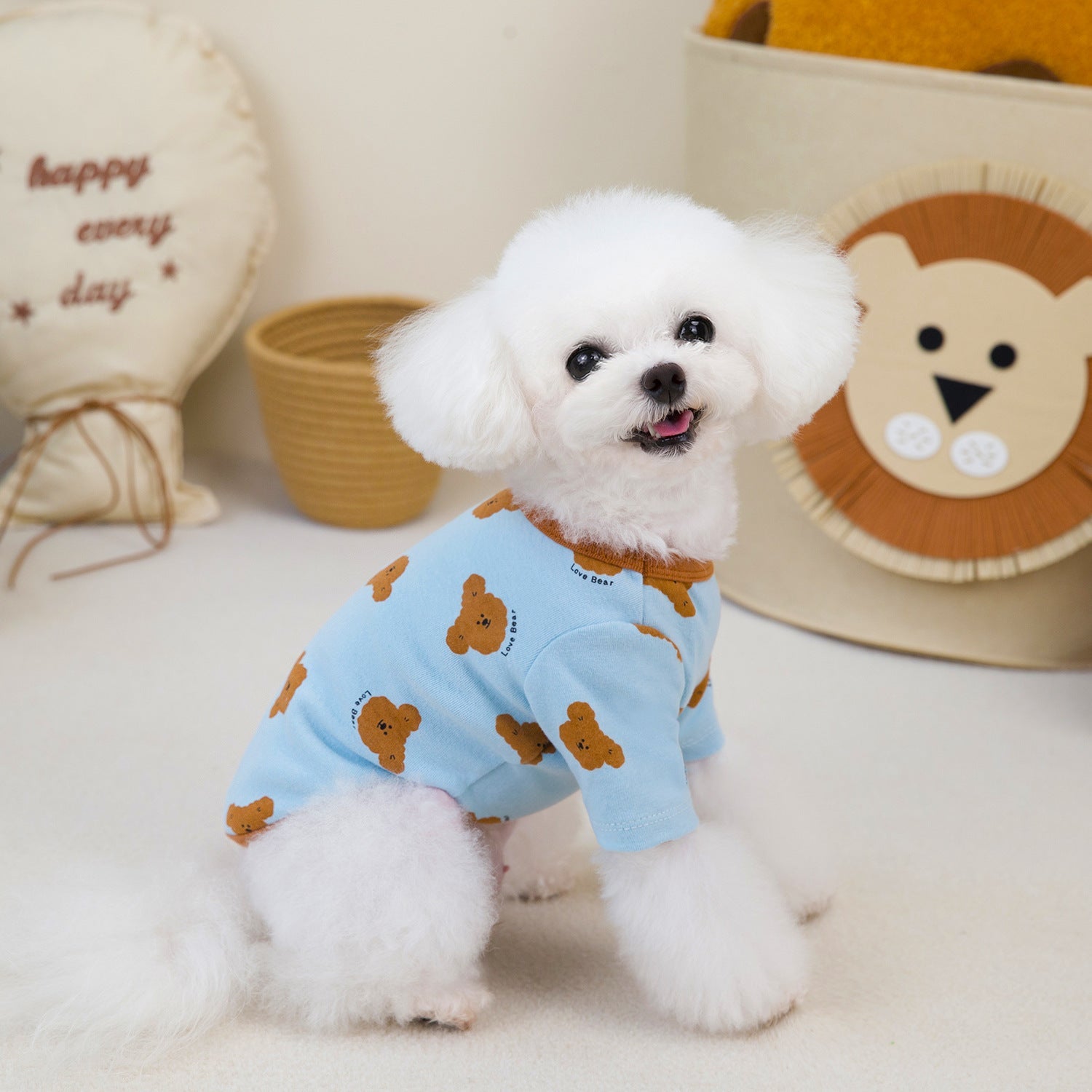 KFX-4286653 Cozy Autumn Small Dog Anti-Lint Pajamas in Blue, Yellow, Beige, and Pink