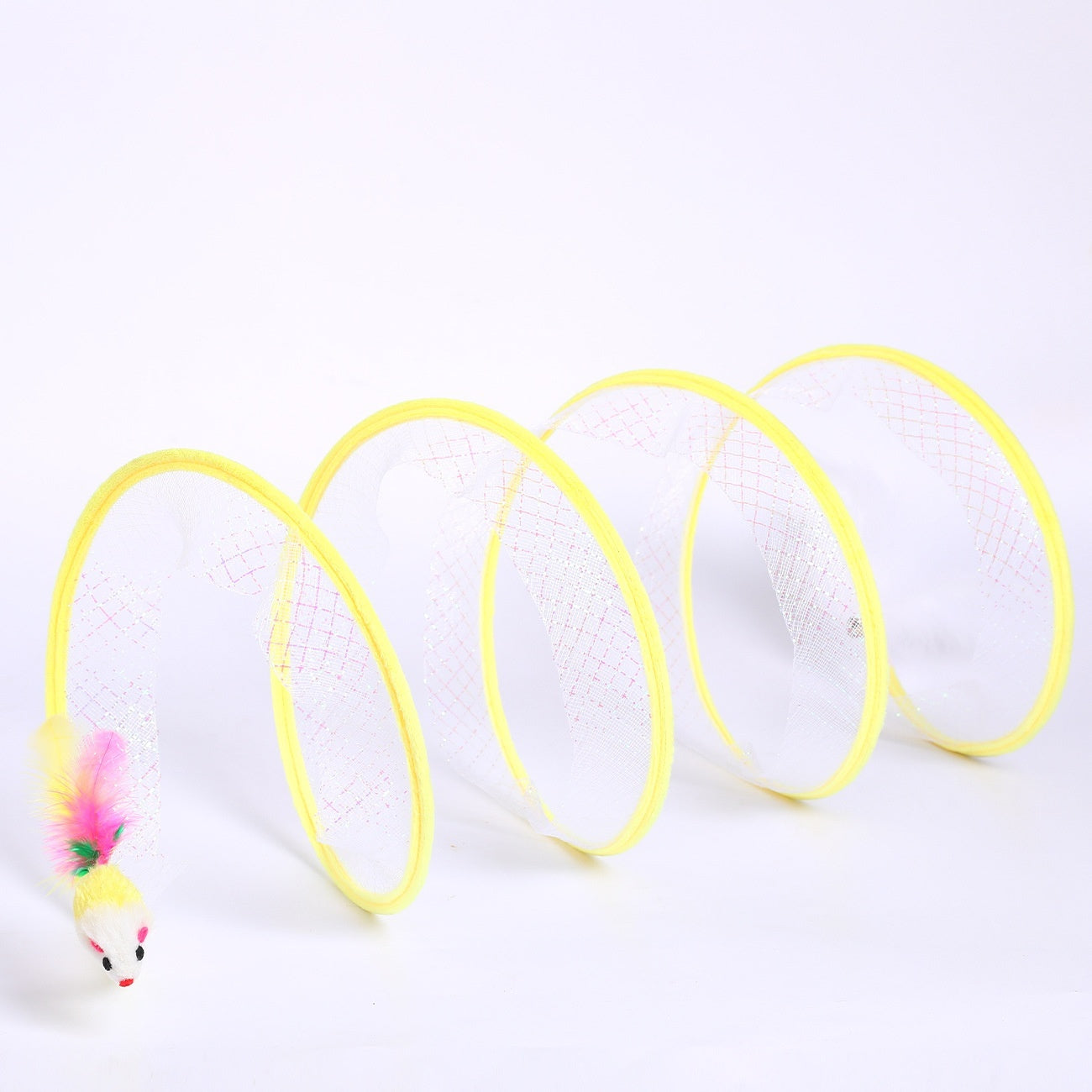 KFX-4287165 S-Type Pet Cat Tunnel with Steel Wire Frame and Feather Accents for Playful Kittens