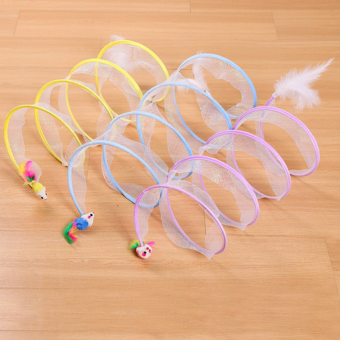 KFX-4287165 S-Type Pet Cat Tunnel with Steel Wire Frame and Feather Accents for Playful Kittens