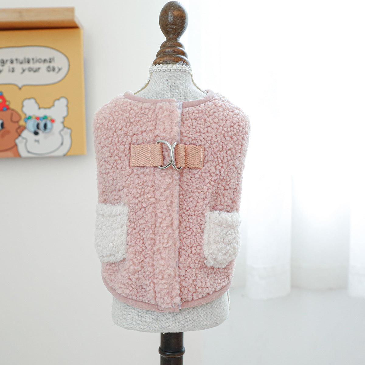 KFX-4287677 Cozy Pocket Vest for Pets in Pink and Brown - Casual Polyester Clothing, Multiple Sizes Available