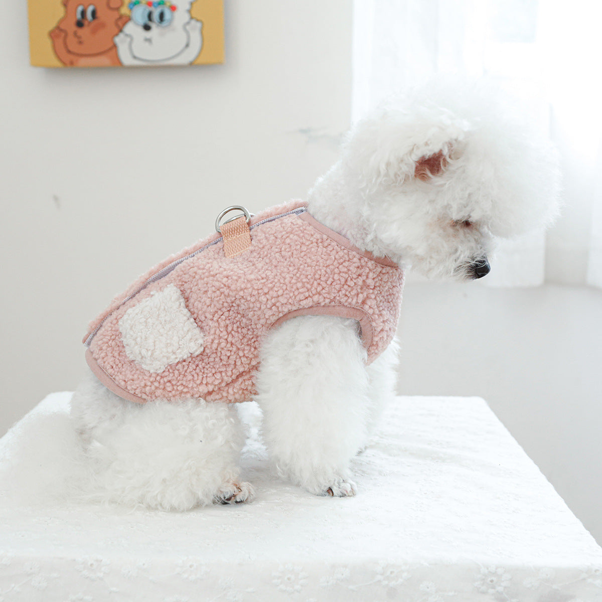 KFX-4287677 Cozy Pocket Vest for Pets in Pink and Brown - Casual Polyester Clothing, Multiple Sizes Available