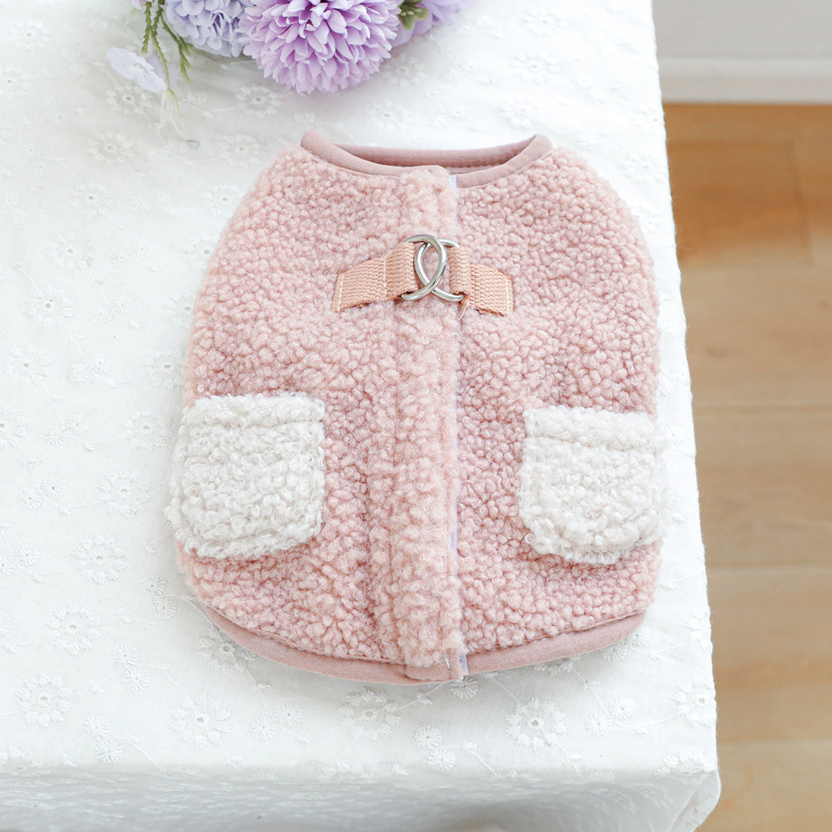 KFX-4287677 Cozy Pocket Vest for Pets in Pink and Brown - Casual Polyester Clothing, Multiple Sizes Available