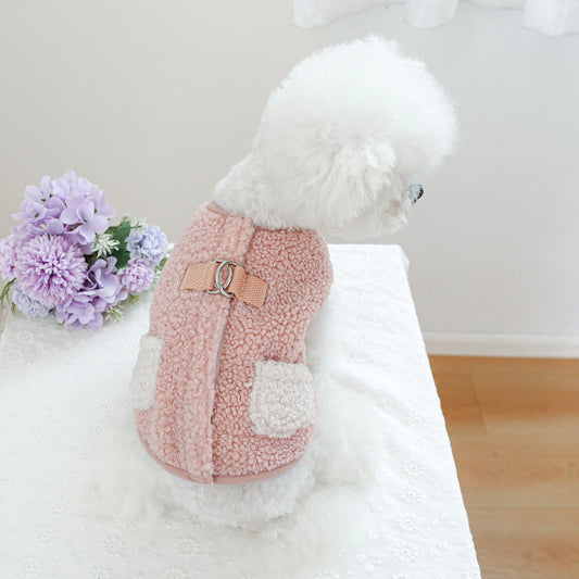 KFX-4287677 Cozy Pocket Vest for Pets in Pink and Brown - Casual Polyester Clothing, Multiple Sizes Available