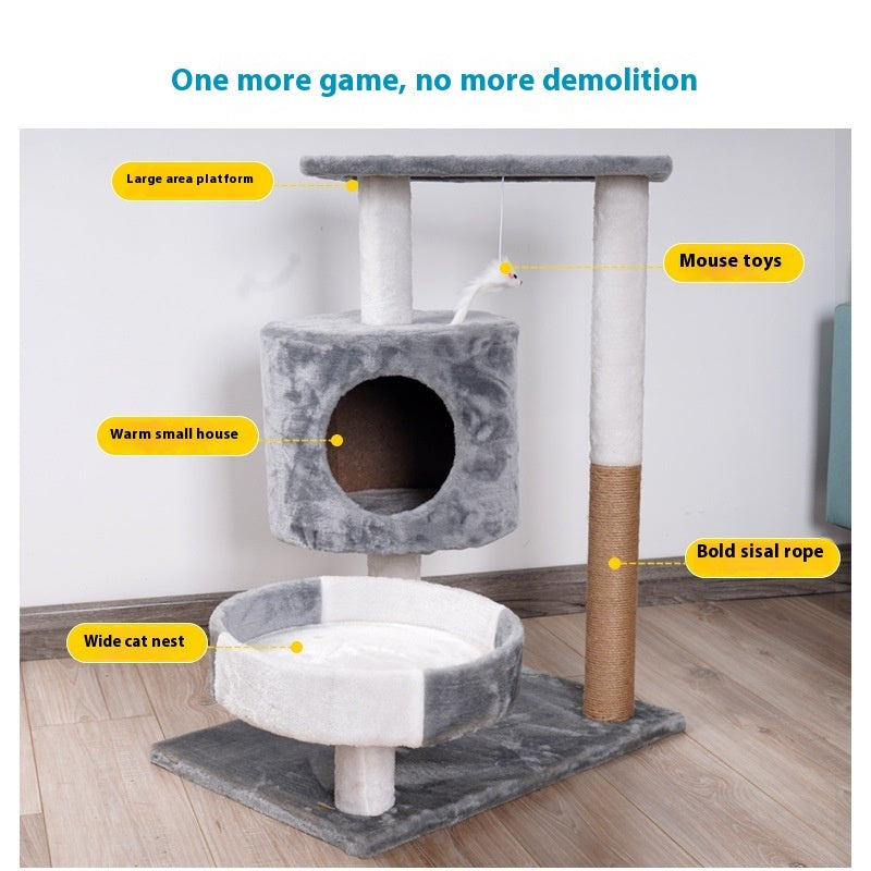 KFX-4288061 Lepet Cat Nest and Climbing Frame with Scratch Board - Plush Design in White and Brown or Light Gray