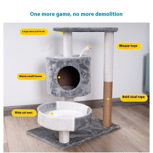KFX-4288061 Lepet Cat Nest and Climbing Frame with Scratch Board - Plush Design in White and Brown or Light Gray