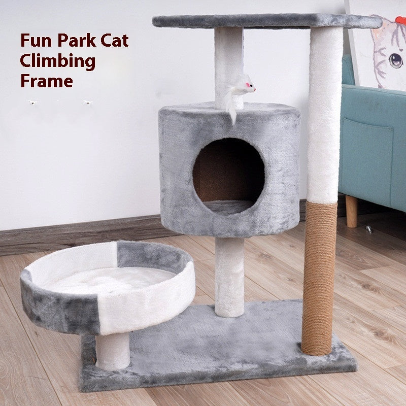 KFX-4288061 Lepet Cat Nest and Climbing Frame with Scratch Board - Plush Design in White and Brown or Light Gray