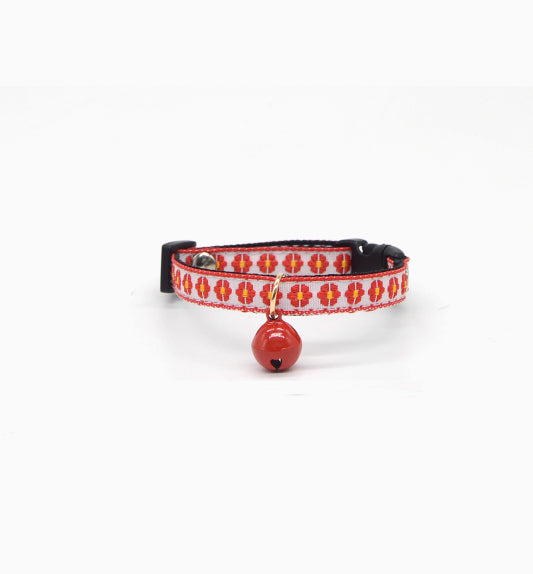 KFX-4289853 Lightweight Adjustable Red Plaid Pet Collar with Heart, Shiba Inu, and Floral Designs