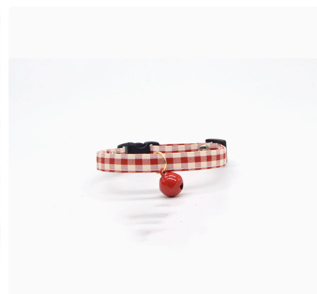 KFX-4289853 Lightweight Adjustable Red Plaid Pet Collar with Heart, Shiba Inu, and Floral Designs