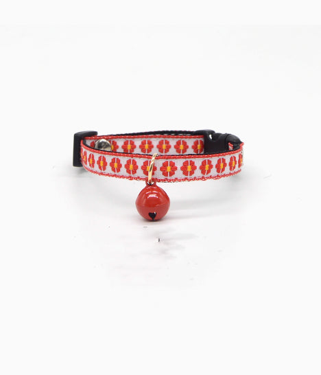 KFX-4289853 Lightweight Adjustable Red Plaid Pet Collar with Heart, Shiba Inu, and Floral Designs