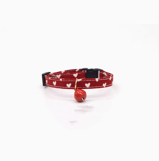 KFX-4289853 Lightweight Adjustable Red Plaid Pet Collar with Heart, Shiba Inu, and Floral Designs