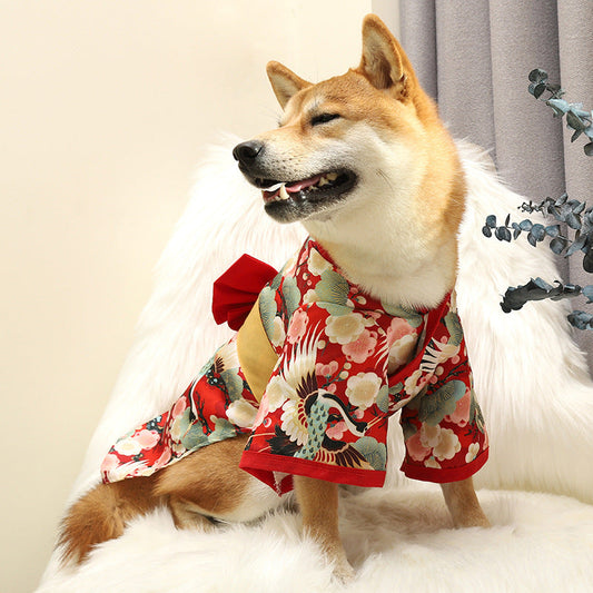 KFX-4290237 Cute Kimono Style Dog Clothes for Small and Medium Breeds in Red and Green