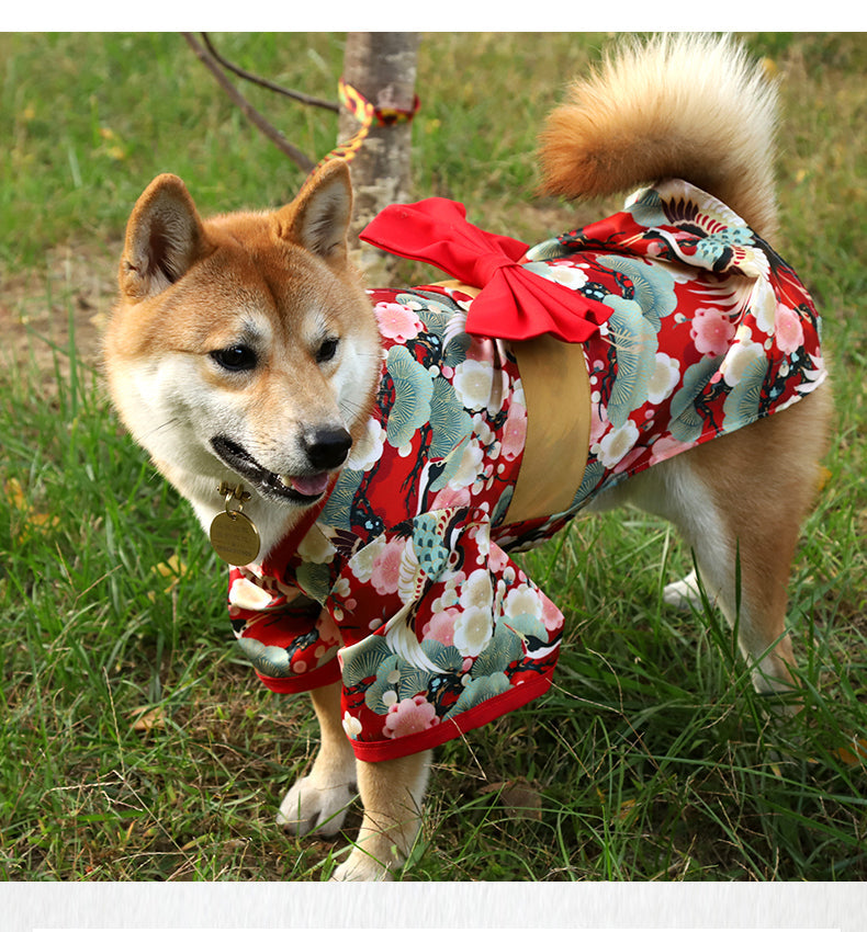 KFX-4290237 Cute Kimono Style Dog Clothes for Small and Medium Breeds in Red and Green