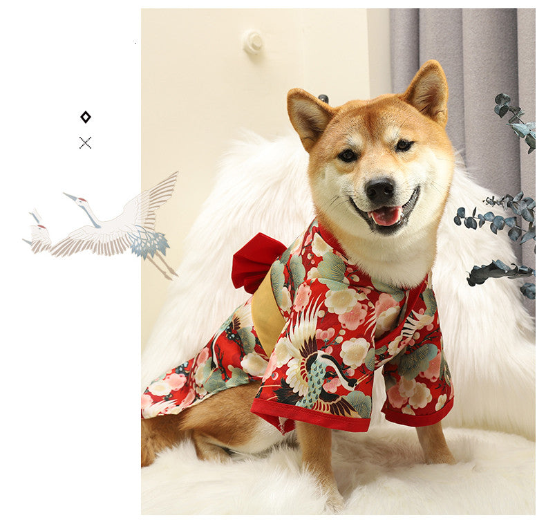 KFX-4290237 Cute Kimono Style Dog Clothes for Small and Medium Breeds in Red and Green