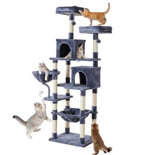 KFX-4291133 71-Inch Multi-Level Cat Tree with Sisal Scratching Posts, Hammock, and Extended Platforms for Cats