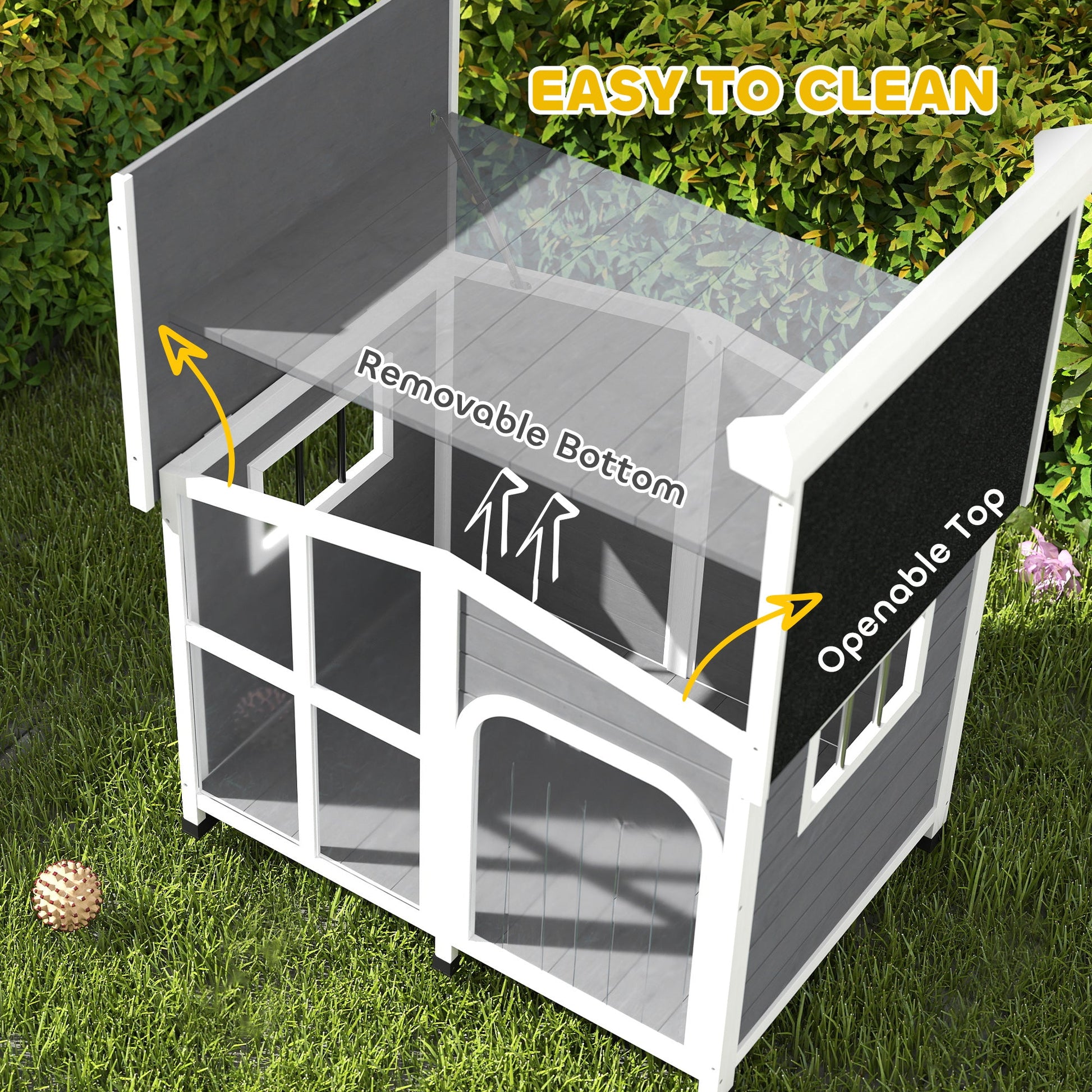 KFX-4291517 Large Dark Gray Wooden Dog House with Openable Roof and Giant Window, Weatherproof Design for Outdoor Use