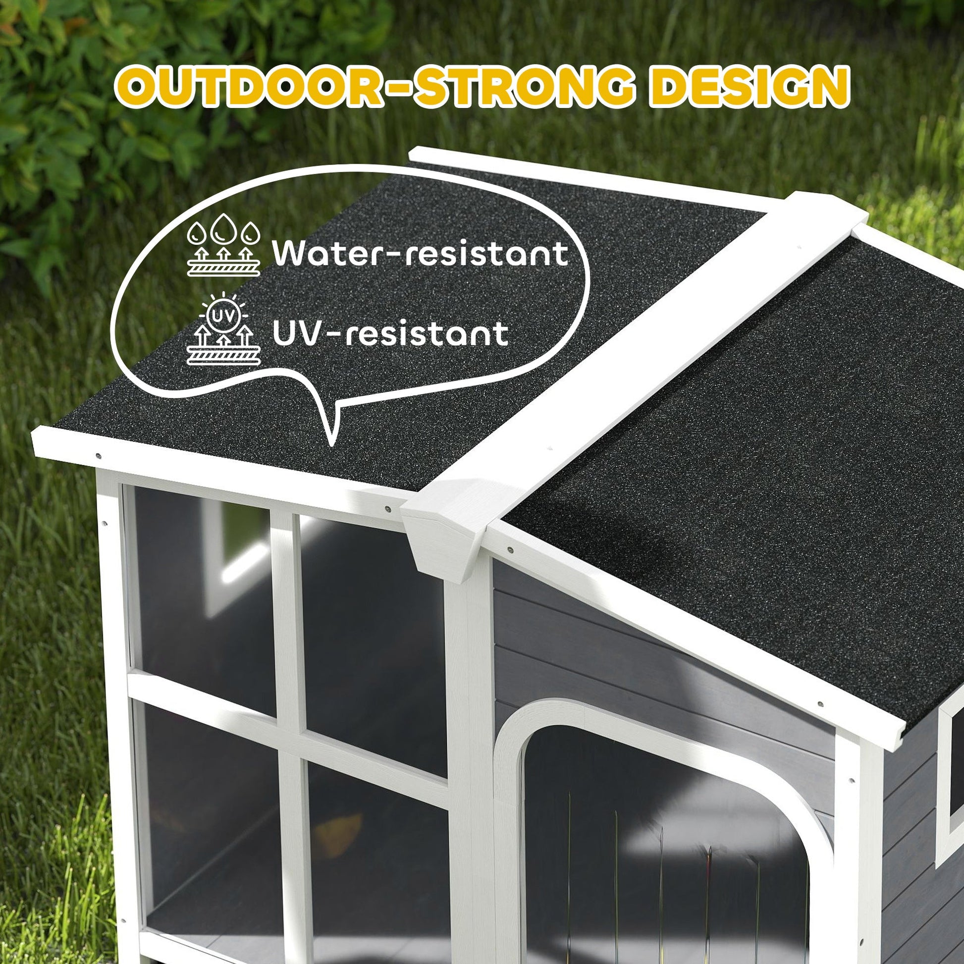 KFX-4291517 Large Dark Gray Wooden Dog House with Openable Roof and Giant Window, Weatherproof Design for Outdoor Use