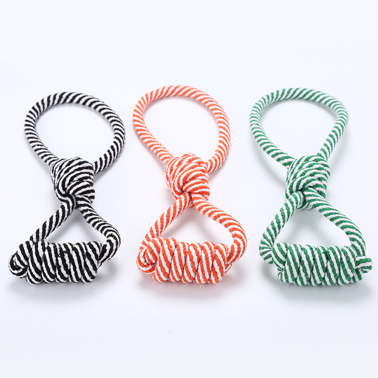 KFX-4292669 Figure Eight Striped Cotton Rope for Dogs - Durable Black and White, Orange and White, Green and White Options