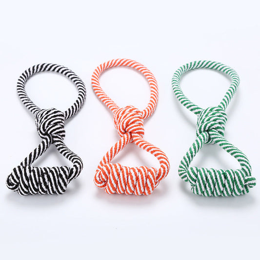 KFX-4292669 Figure Eight Striped Cotton Rope for Dogs - Durable Black and White, Orange and White, Green and White Options