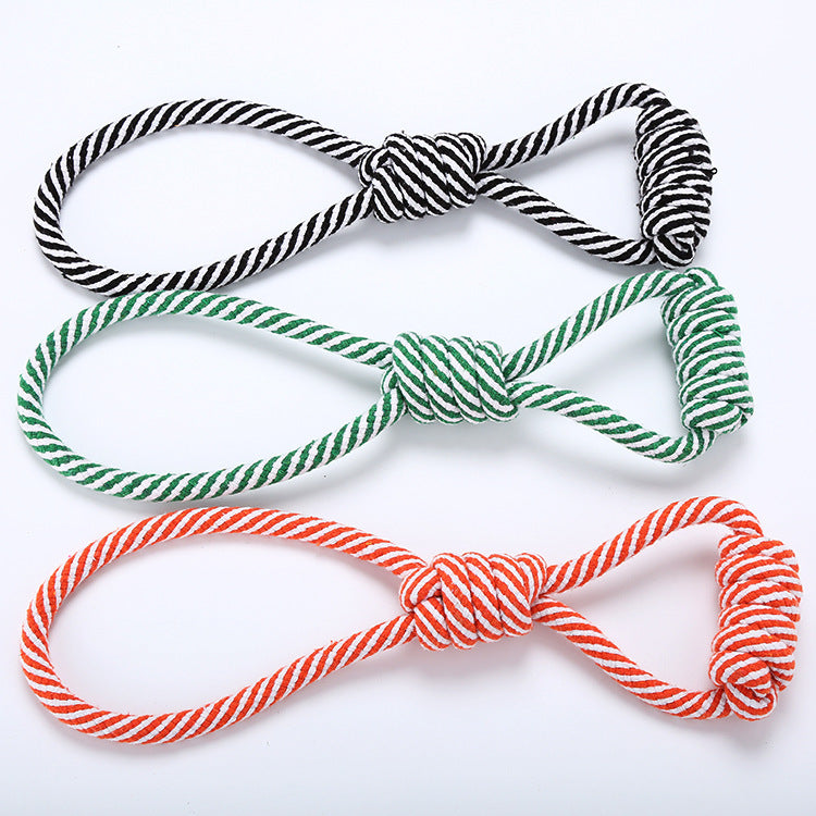 KFX-4292669 Figure Eight Striped Cotton Rope for Dogs - Durable Black and White, Orange and White, Green and White Options