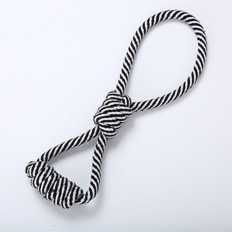 KFX-4292669 Figure Eight Striped Cotton Rope for Dogs - Durable Black and White, Orange and White, Green and White Options