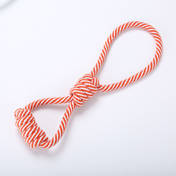 KFX-4292669 Figure Eight Striped Cotton Rope for Dogs - Durable Black and White, Orange and White, Green and White Options