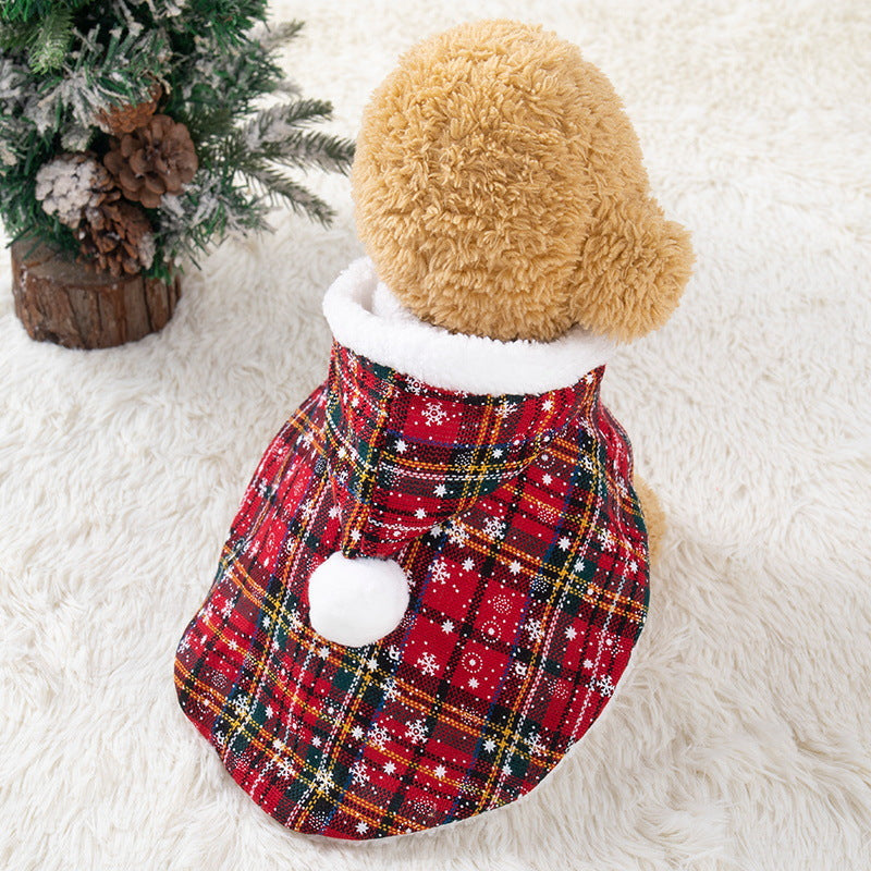 KFX-4294461 Plaid Christmas Cloak for Cats – Festive Plush Shawl in S, M, L Sizes