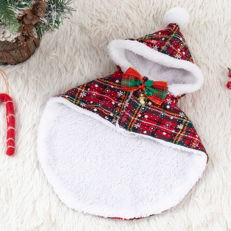 KFX-4294461 Plaid Christmas Cloak for Cats – Festive Plush Shawl in S, M, L Sizes