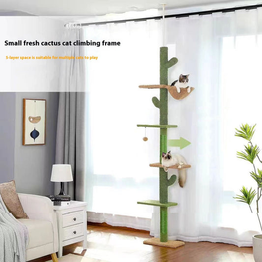 KFX-4295613 Cactus Cat Nest Cat Tree with Integrated Scratch Board and Solid Wood Climbing Frame