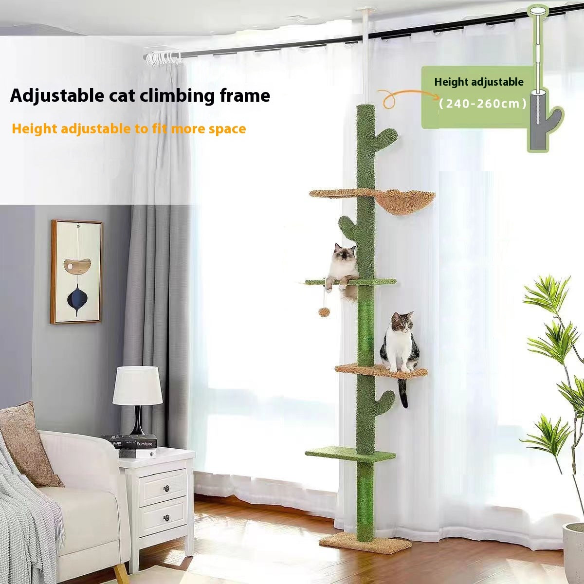 KFX-4295613 Cactus Cat Nest Cat Tree with Integrated Scratch Board and Solid Wood Climbing Frame