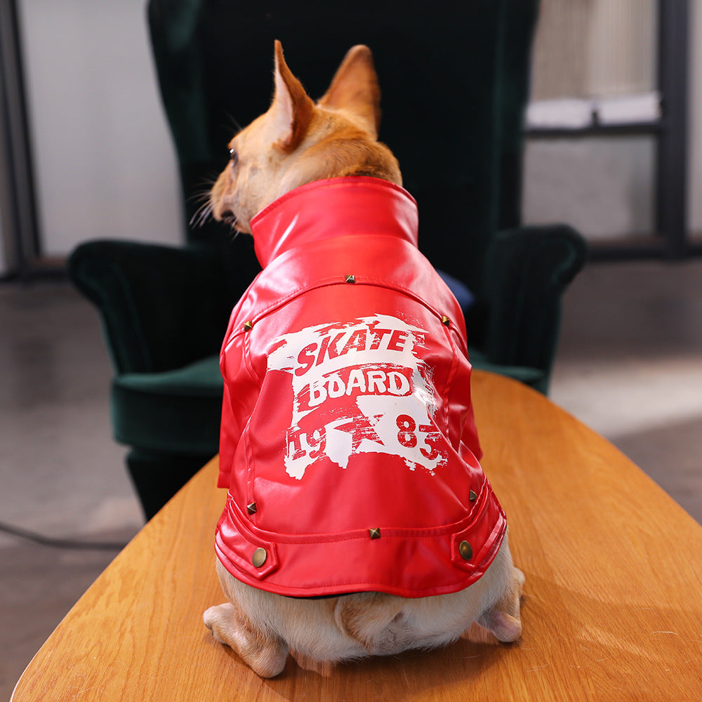 KFX-4295997 Warm Plush Velvet Dog Outfit with PU Leather for Cold Weather Wear