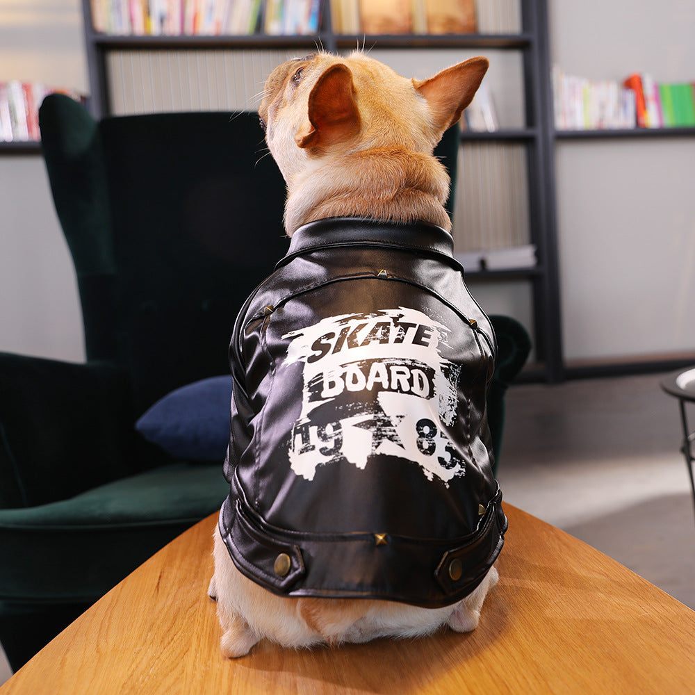 KFX-4295997 Warm Plush Velvet Dog Outfit with PU Leather for Cold Weather Wear