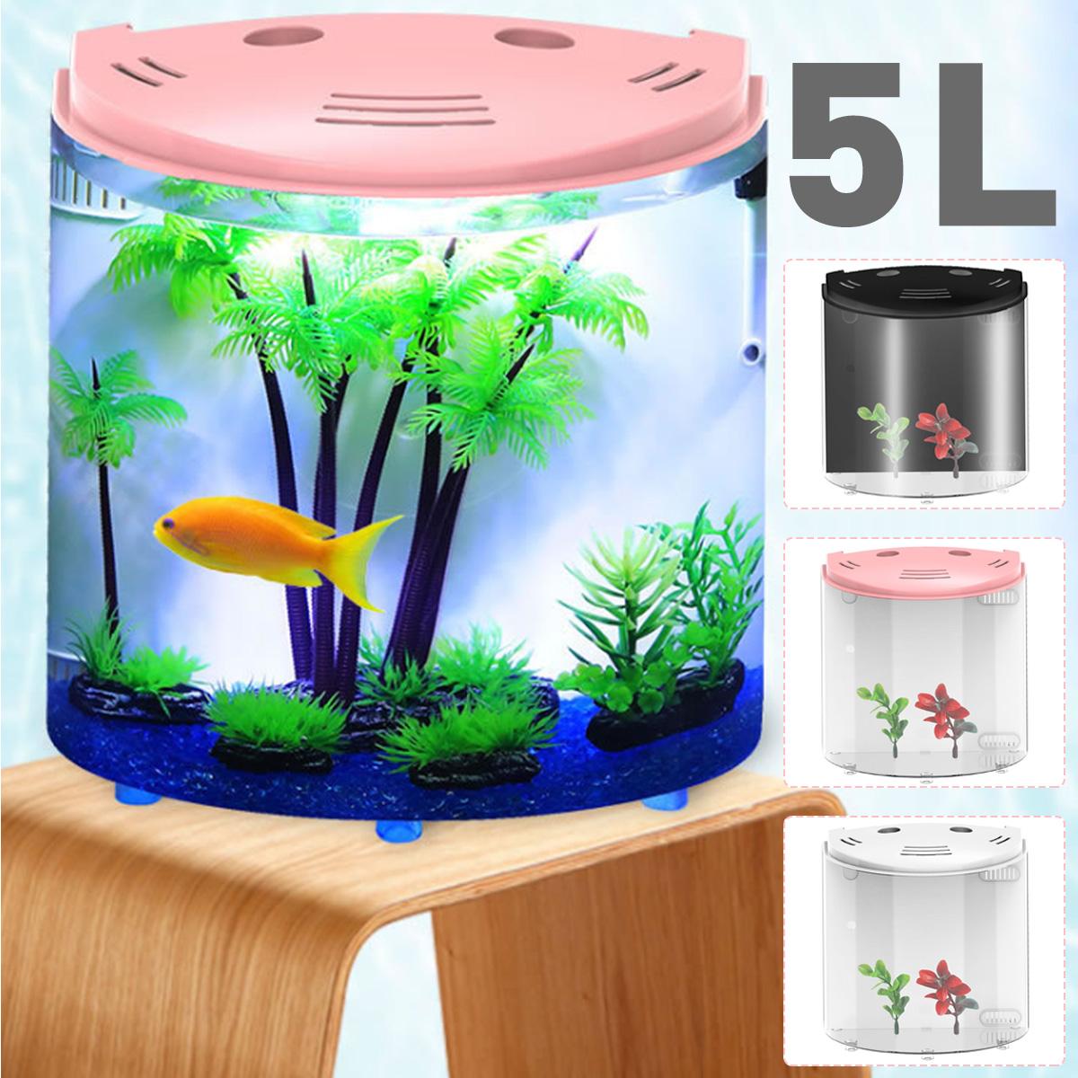 KFX-4296893 Acrylic Half-Moon Fish Tank with LED Light and Integrated Filtration, 5L Capacity, DC 5V, 21cm Height