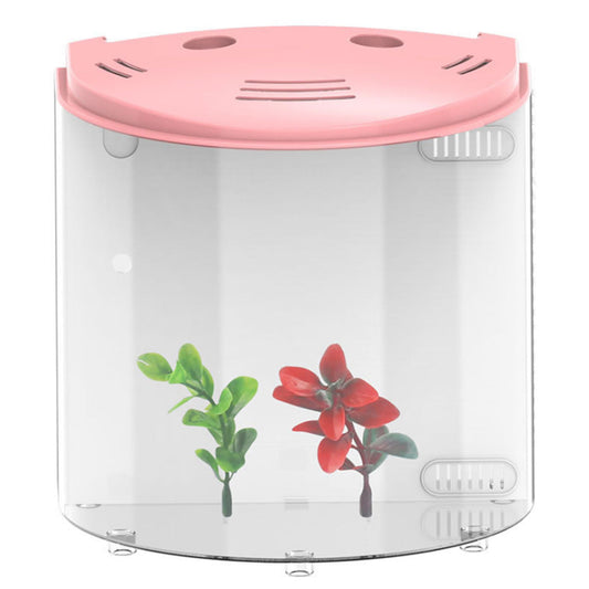 KFX-4296893 Acrylic Half-Moon Fish Tank with LED Light and Integrated Filtration, 5L Capacity, DC 5V, 21cm Height