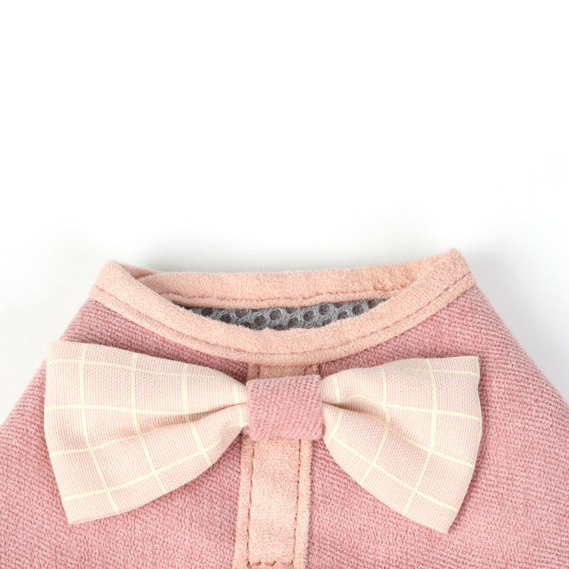 KFX-4297405 Mesh Chest Strap with Bowknot for Small and Medium Dogs - Cotton & Comfortable Traction Belt in Pink, Blue, Green