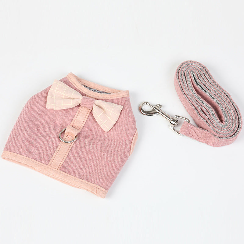 KFX-4297405 Mesh Chest Strap with Bowknot for Small and Medium Dogs - Cotton & Comfortable Traction Belt in Pink, Blue, Green