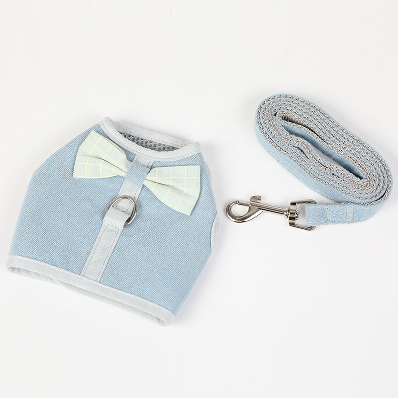 KFX-4297405 Mesh Chest Strap with Bowknot for Small and Medium Dogs - Cotton & Comfortable Traction Belt in Pink, Blue, Green