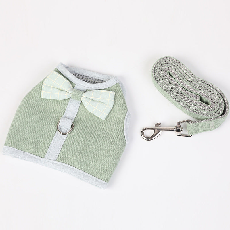 KFX-4297405 Mesh Chest Strap with Bowknot for Small and Medium Dogs - Cotton & Comfortable Traction Belt in Pink, Blue, Green