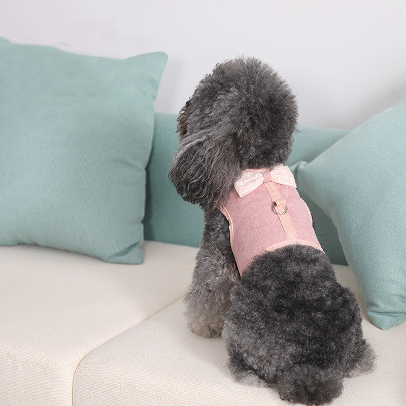 KFX-4297405 Mesh Chest Strap with Bowknot for Small and Medium Dogs - Cotton & Comfortable Traction Belt in Pink, Blue, Green