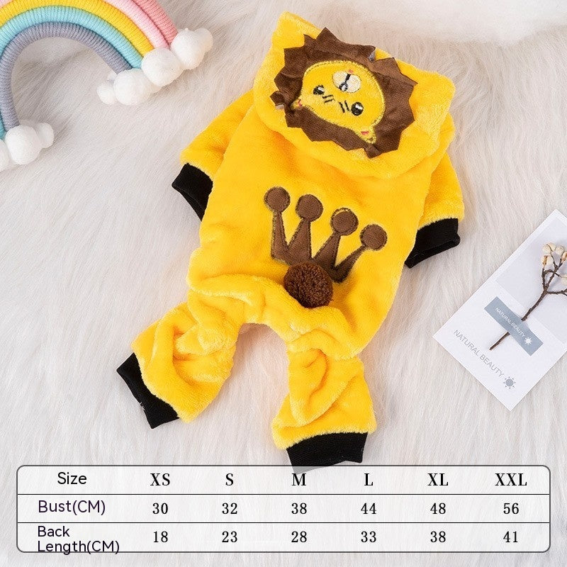 KFX-4298173 Cozy Cartoon Coral Fleece Lion Costume for Dogs - Autumn & Winter Wear