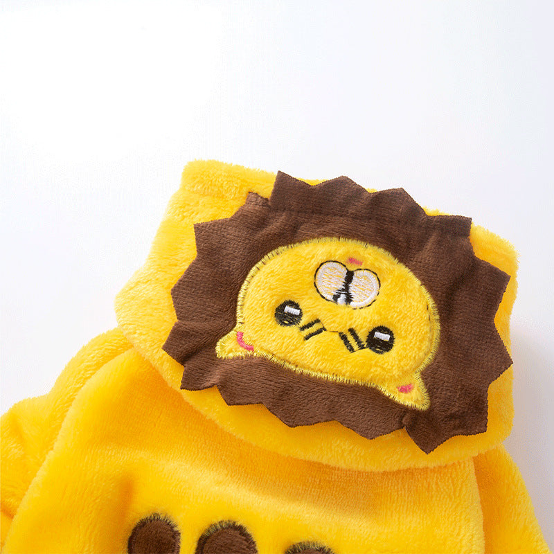 KFX-4298173 Cozy Cartoon Coral Fleece Lion Costume for Dogs - Autumn & Winter Wear